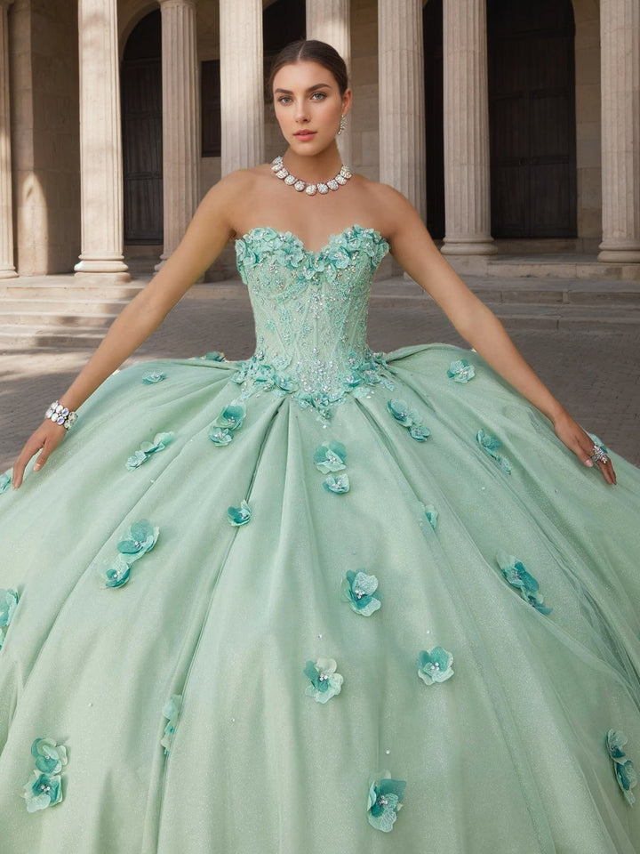Ball Gown Sweetheart Strapless Sleeveless Floor-length Lace Tulle Long Formal Dresses with Sequins & Flowers