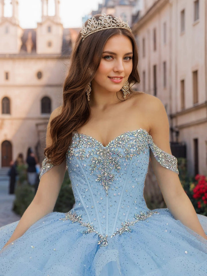 Ball Gown Sweetheart Off-the-Shoulder Sleeveless Floor-length Tulle Long Formal Dresses with Sequins & Beads