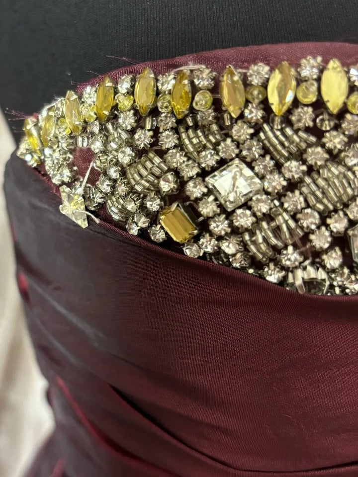 Trumpet/Mermaid Strapless Sleeveless Floor-Length Taffeta Formal Dresses with Ruffles & Sequins