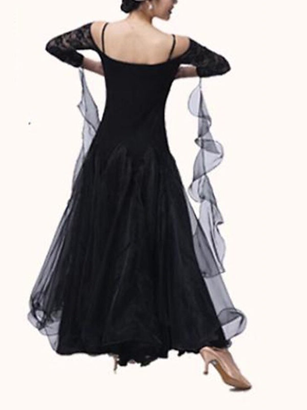 Women鈥榮 Dancewear Ballroom Dance Dress Lace Pure Color Splicing Women's Performance Party