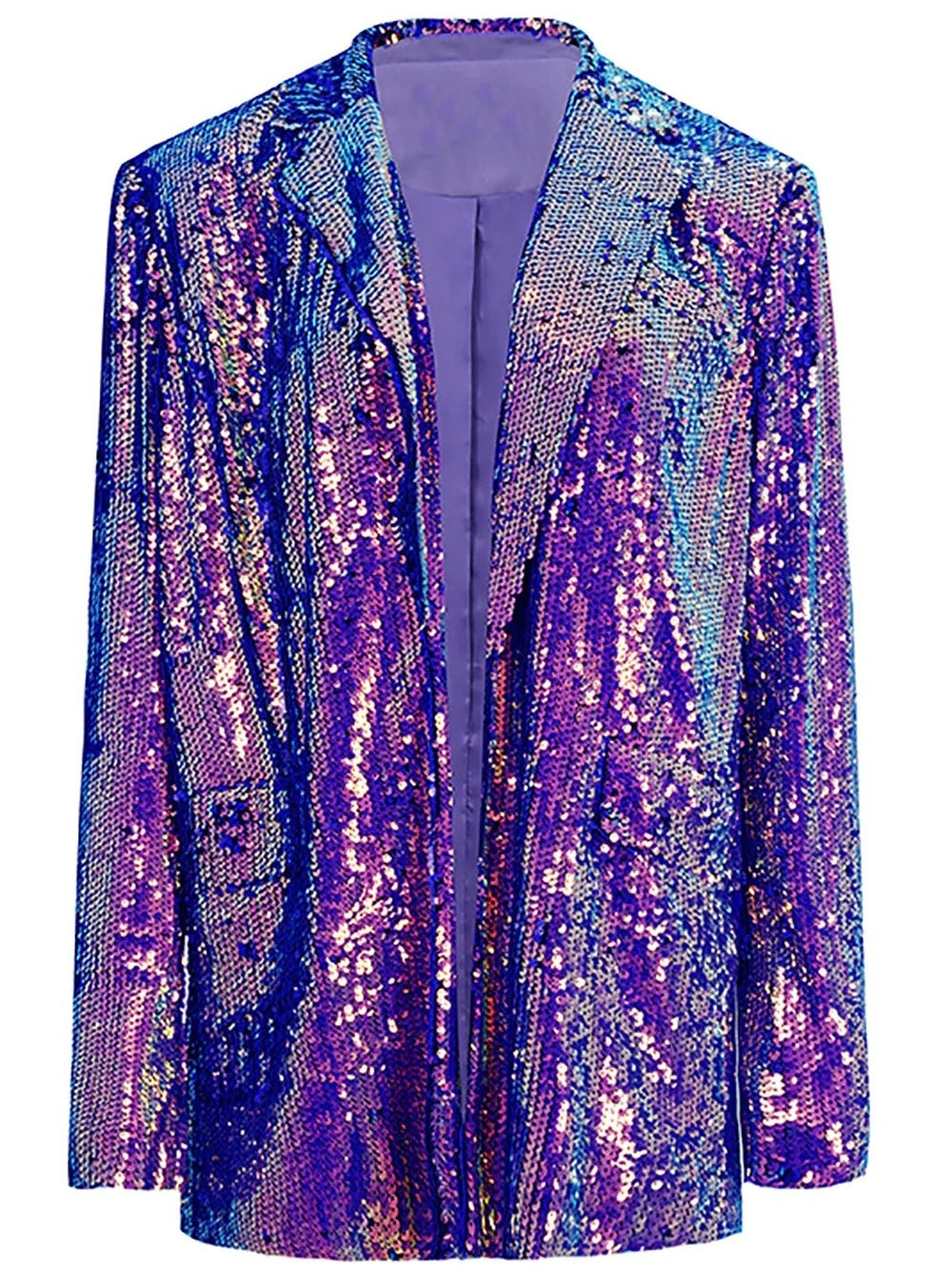 Women's Sparkly Purple Sequined Oversized Longline Prom Blazer