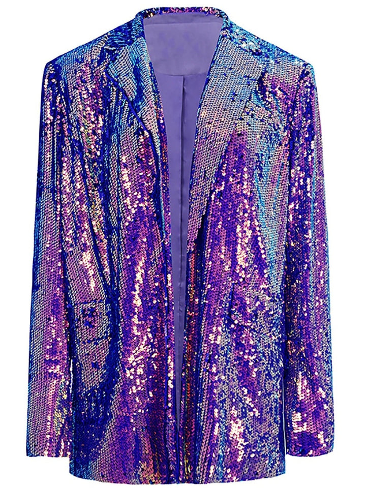 Women's Sparkly Purple Sequined Oversized Longline Prom Blazer