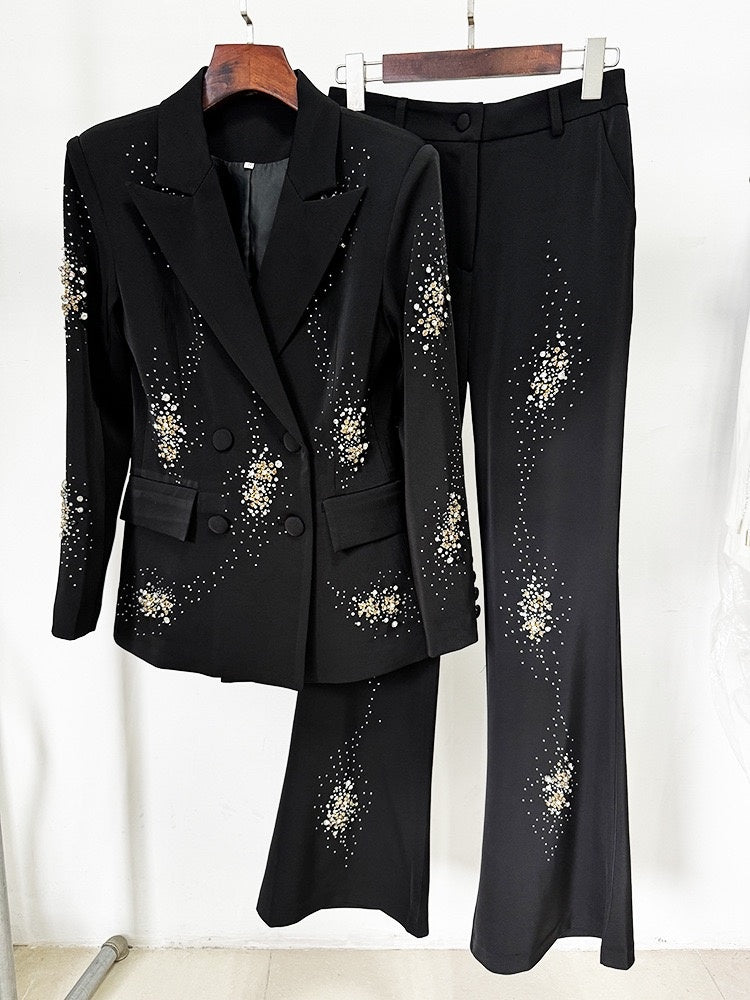 Women's Sparkly Black Double-Breasted Peak Lapel Suits