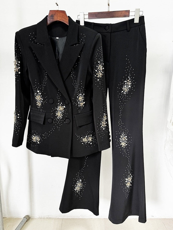 Women's Sparkly Black Double-Breasted Peak Lapel Suits