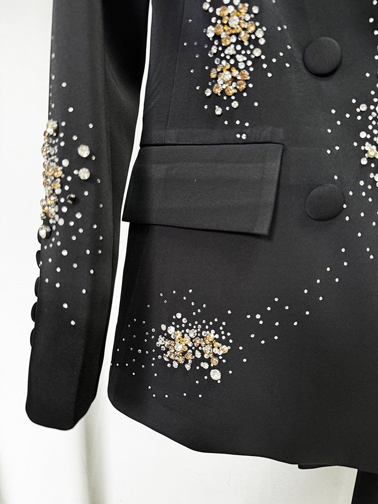 Women's Sparkly Black Double-Breasted Peak Lapel Suits