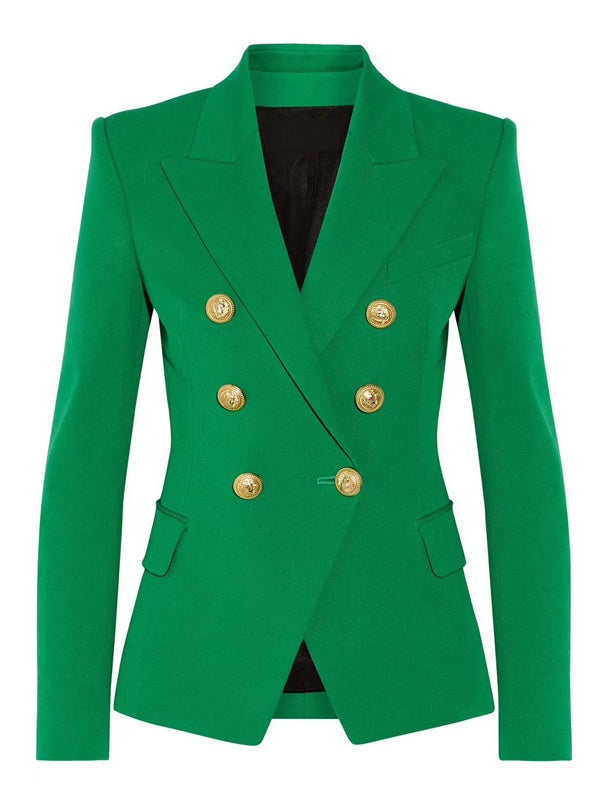 Women's Green Double Breasted Peak Lapel Prom Blazer