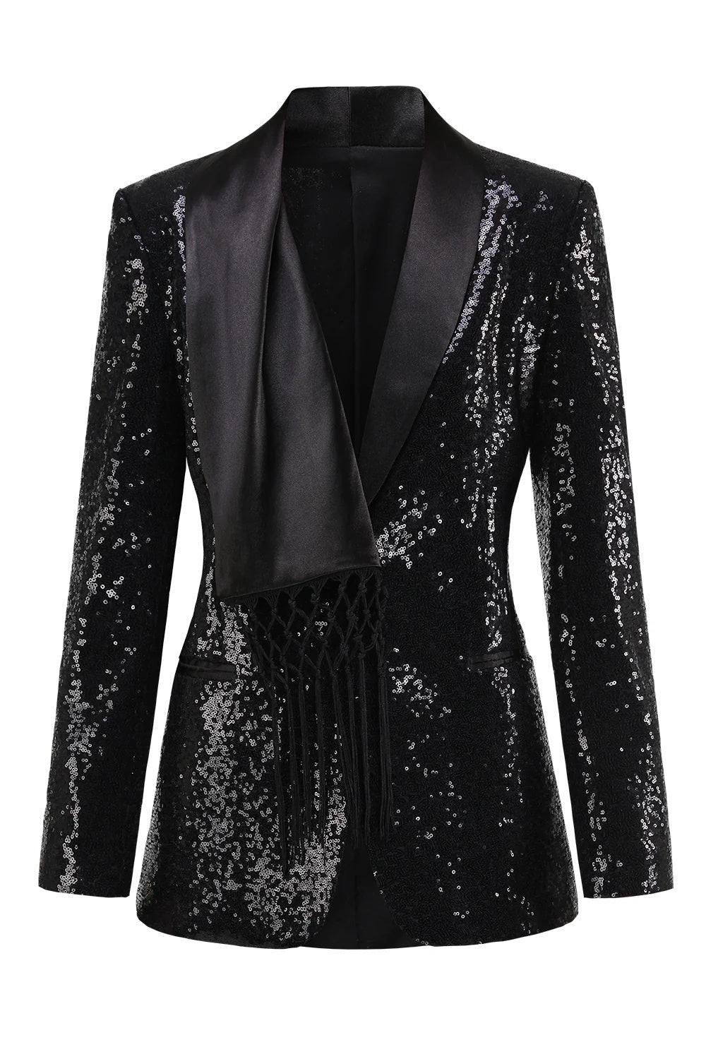 Women's Sparkly Black Prom Blazer with Fringes