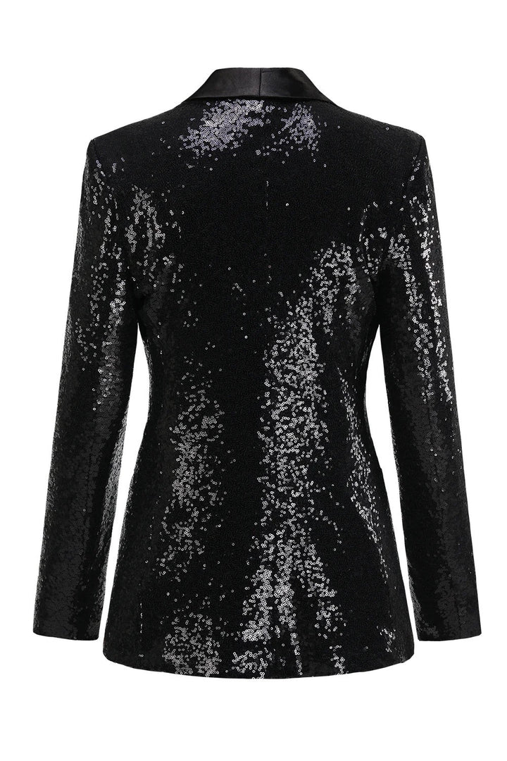 Women's Sparkly Black Prom Blazer with Fringes