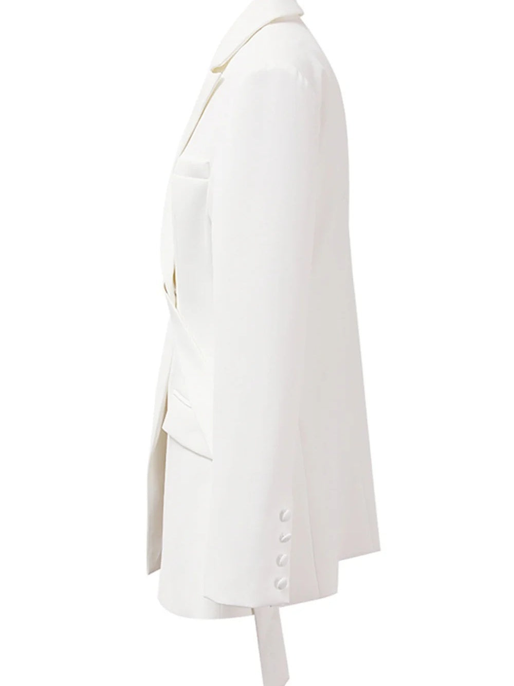 Women's White Long Sleeves Asymmetric Blazer
