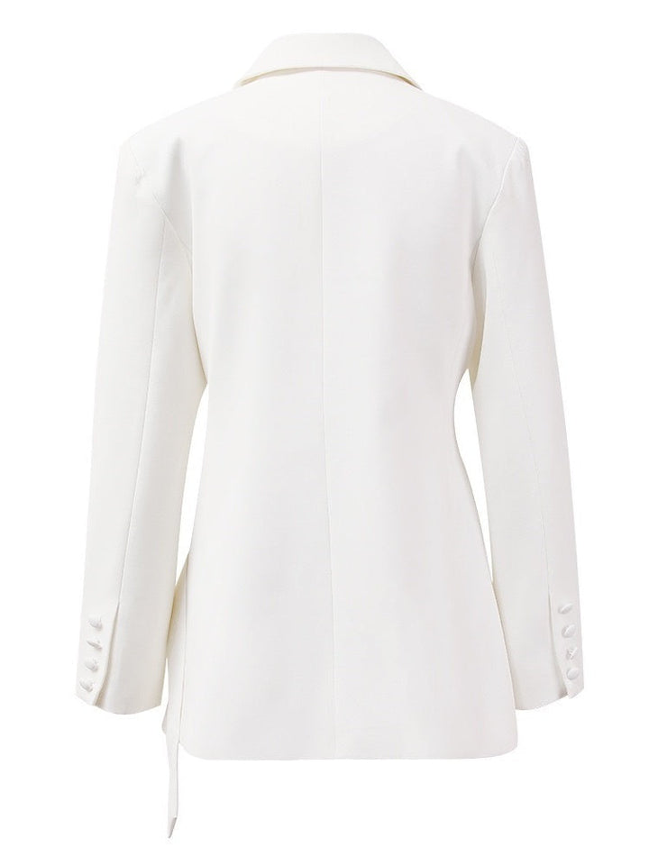Women's White Long Sleeves Asymmetric Blazer