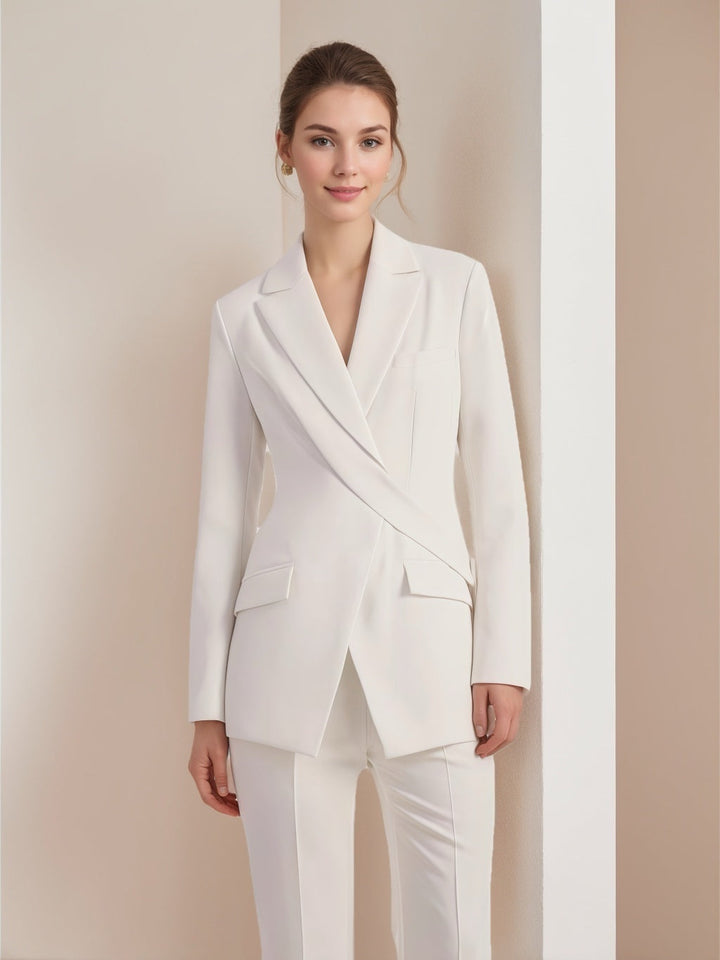 Women's White Long Sleeves Asymmetric Blazer