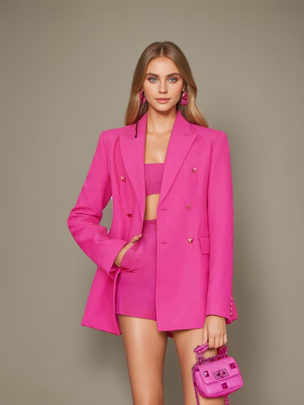 Women's Fuchsia 3 Piece Double Breasted Prom Suits