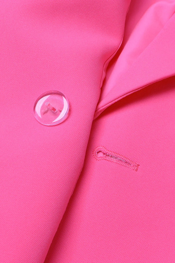 Women's Fuchsia Double Breated Peak Lapel  Blazer with Flowers