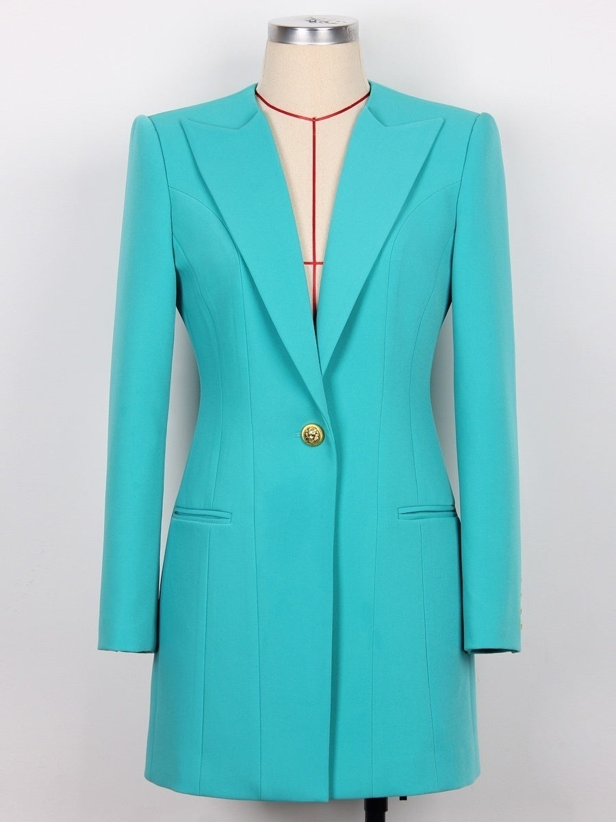 Women's Peak Lapel Long Sleeves Single-Breasted Button Blazer