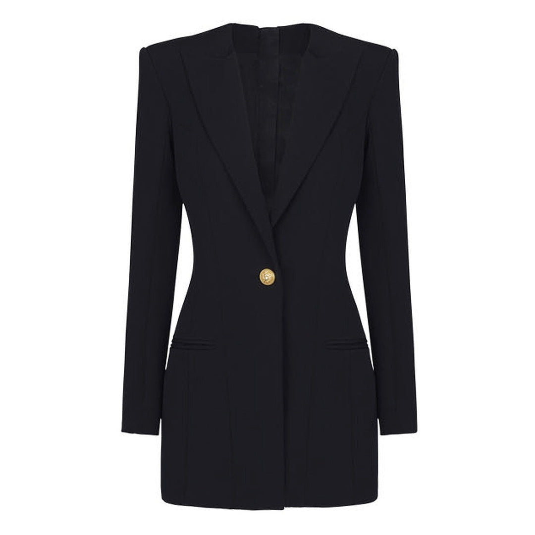 Women's Peak Lapel Long Sleeves Single-Breasted Button Blazer