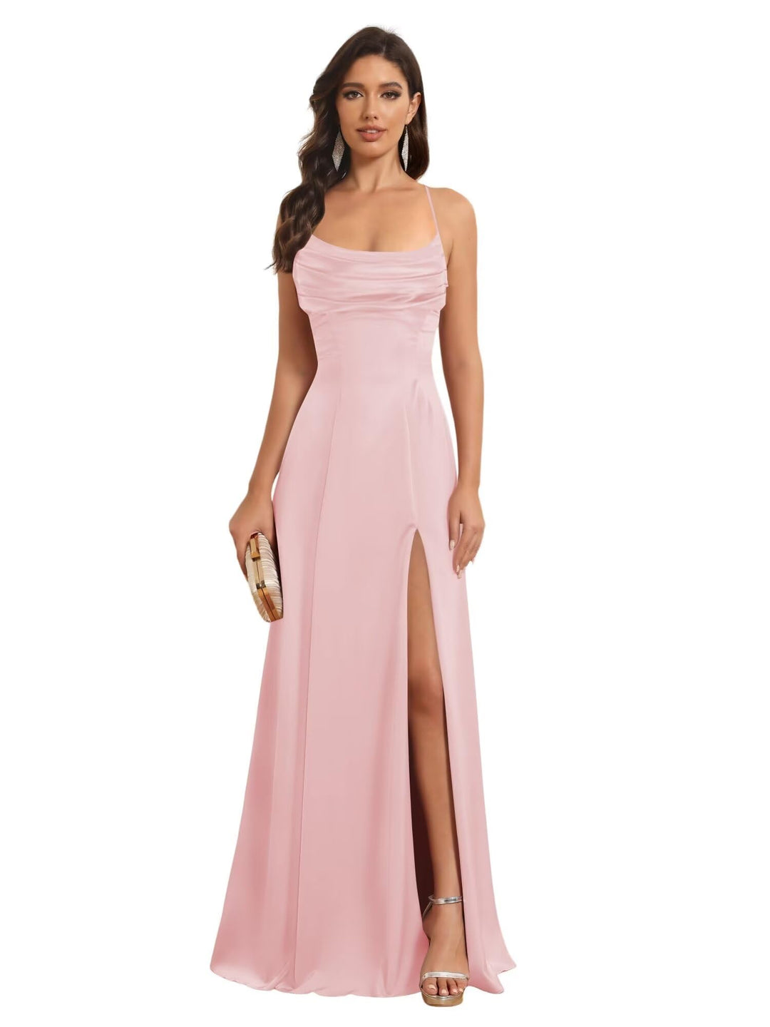 A-Line/Princess Spaghetti Straps Sleeveless Floor Length Bridesmaid Dresses Satin With Split Slide