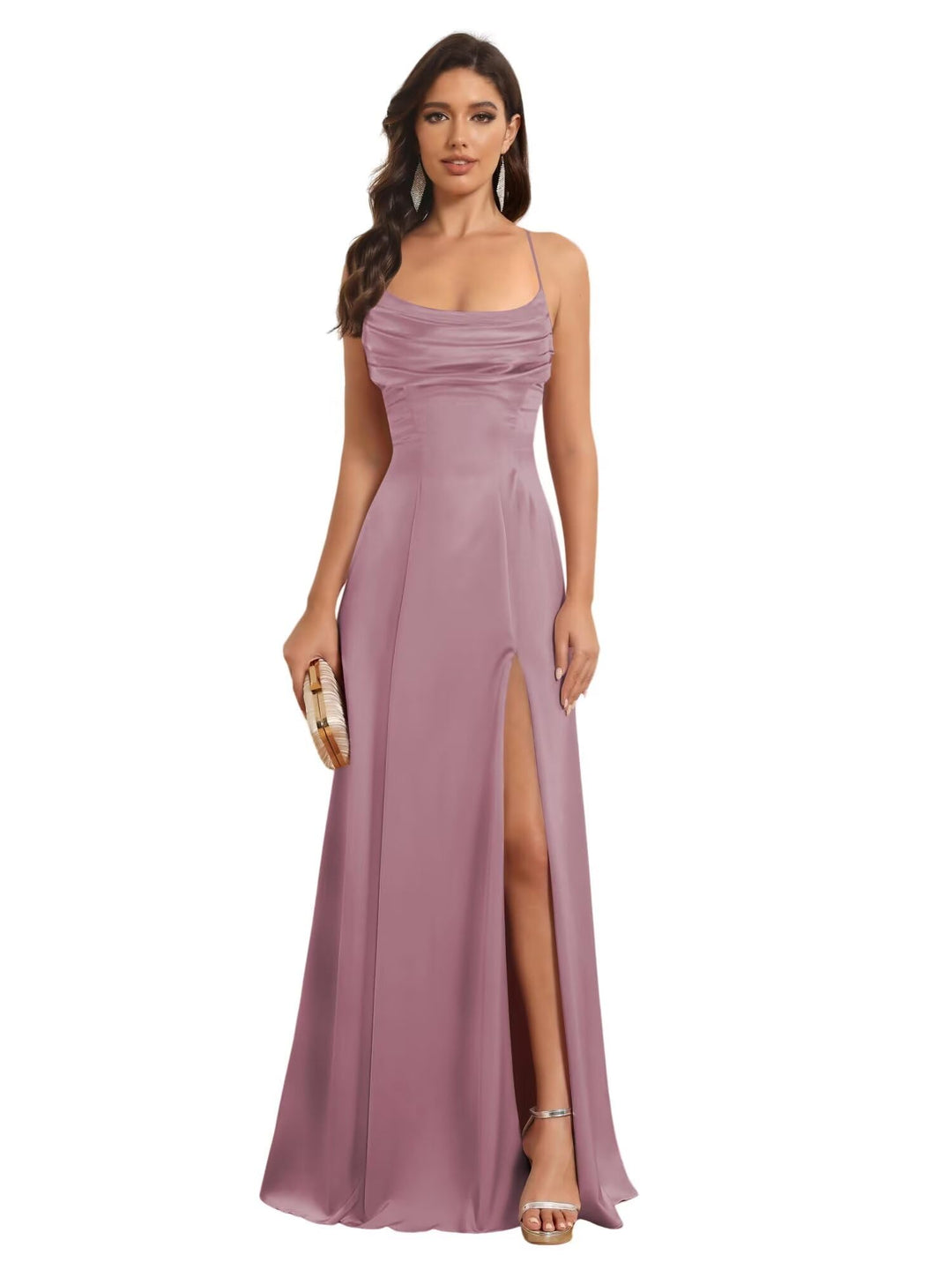 A-Line/Princess Spaghetti Straps Sleeveless Floor Length Bridesmaid Dresses Satin With Split Slide