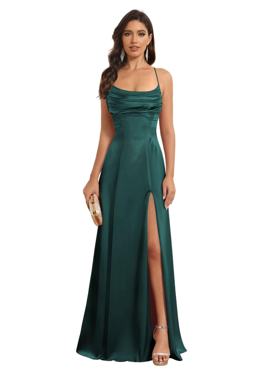 A-Line/Princess Spaghetti Straps Sleeveless Floor Length Bridesmaid Dresses Satin With Split Slide