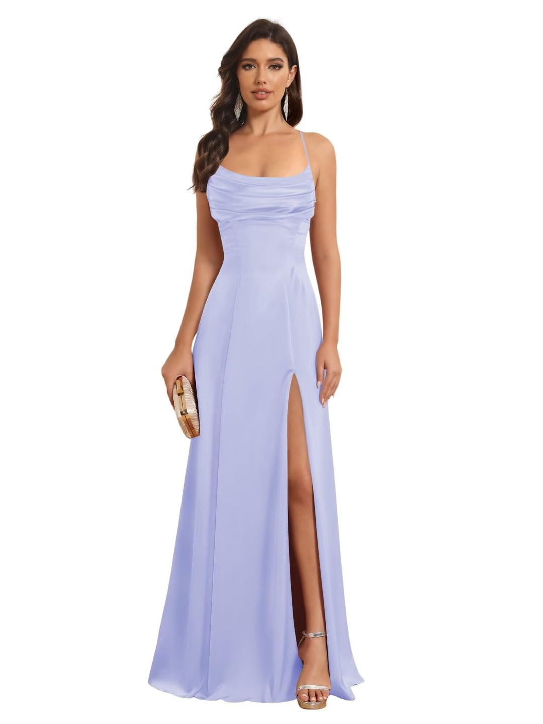 A-Line/Princess Spaghetti Straps Sleeveless Floor Length Bridesmaid Dresses Satin With Split Slide