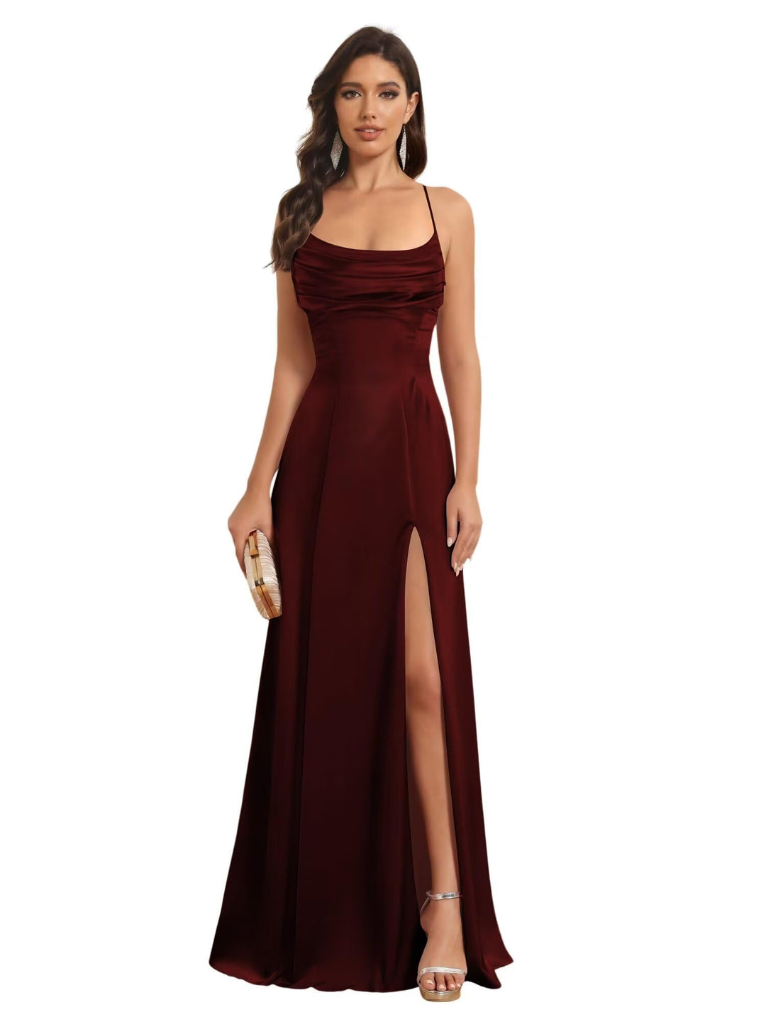 A-Line/Princess Spaghetti Straps Sleeveless Floor Length Bridesmaid Dresses Satin With Split Slide