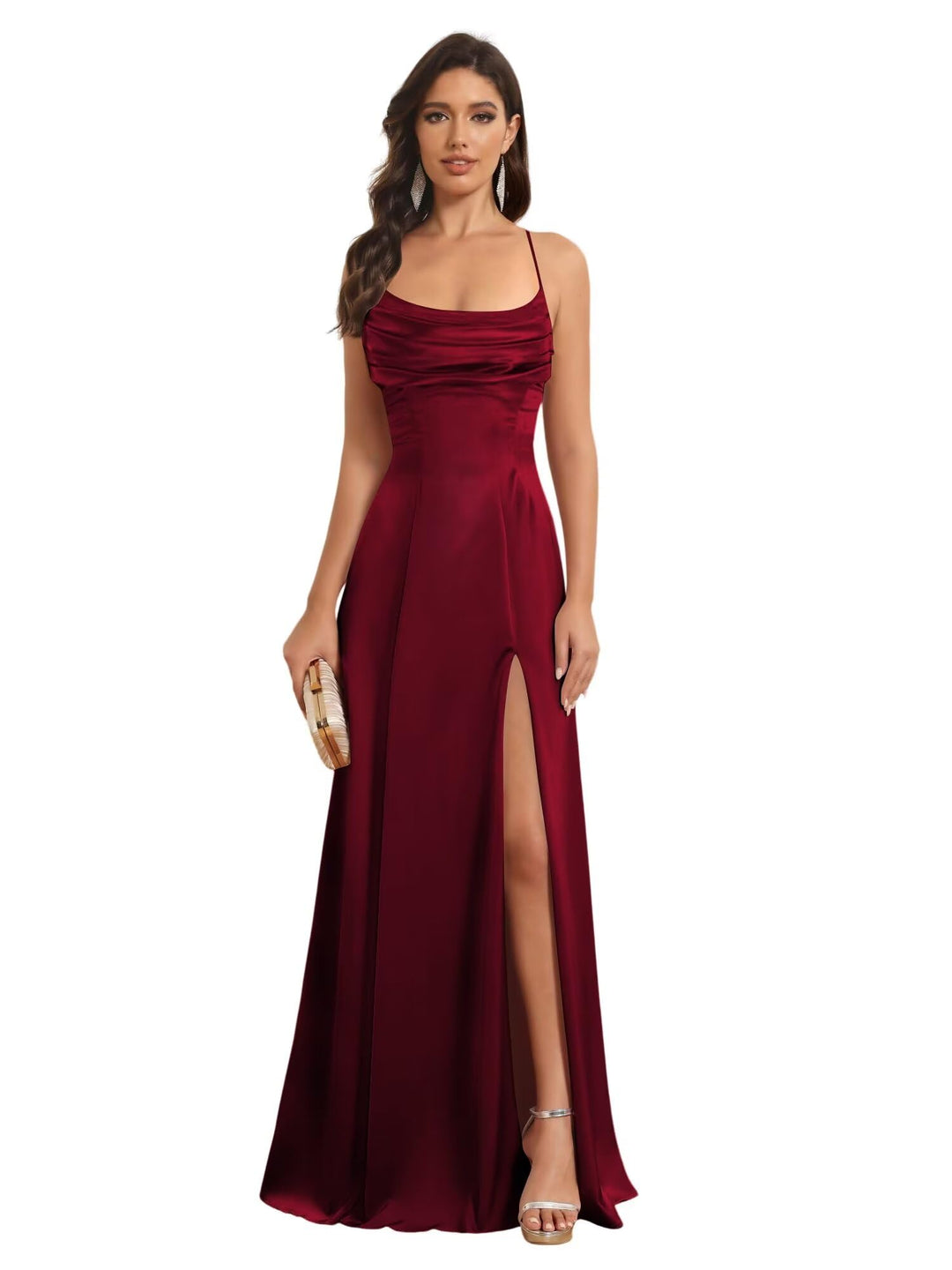 A-Line/Princess Spaghetti Straps Sleeveless Floor Length Bridesmaid Dresses Satin With Split Slide