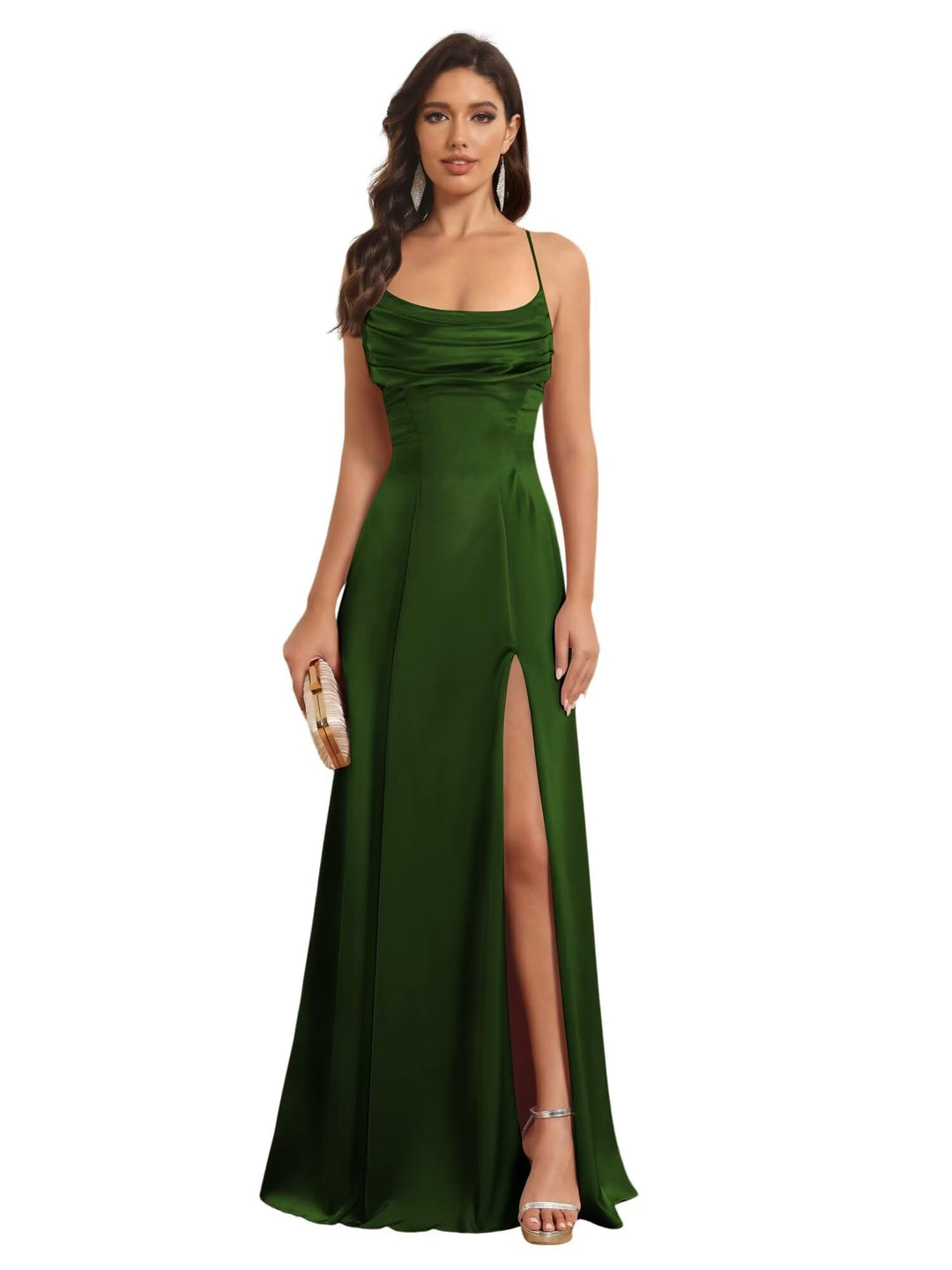 A-Line/Princess Spaghetti Straps Sleeveless Floor Length Bridesmaid Dresses Satin With Split Slide