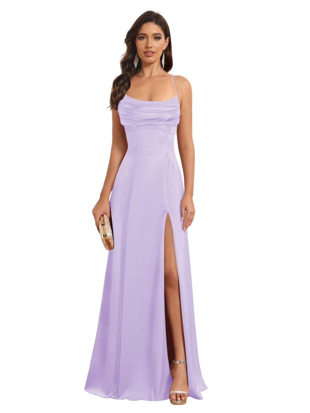 A-Line/Princess Spaghetti Straps Sleeveless Floor Length Bridesmaid Dresses Satin With Split Slide