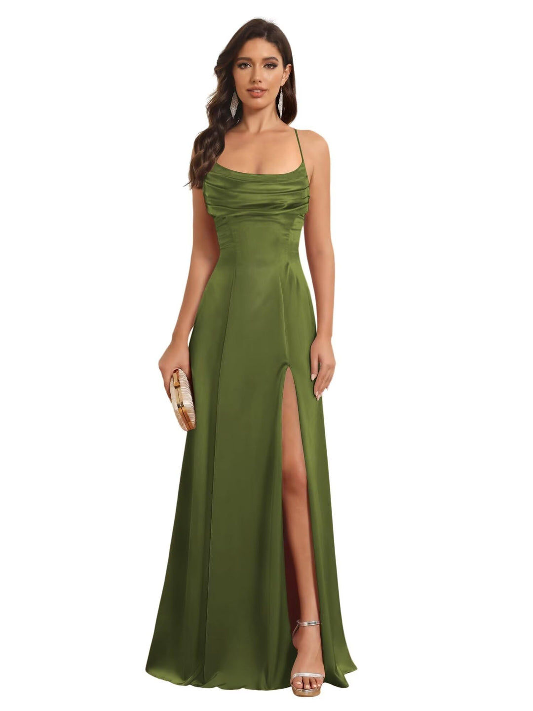 A-Line/Princess Spaghetti Straps Sleeveless Floor Length Bridesmaid Dresses Satin With Split Slide