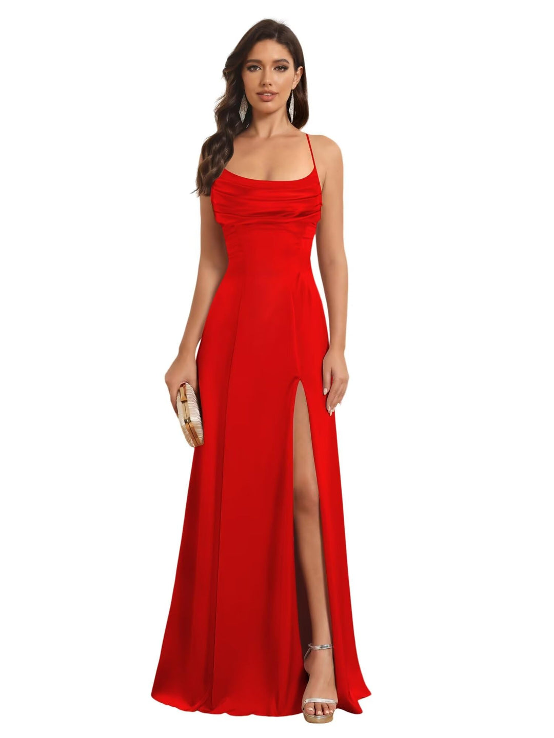 A-Line/Princess Spaghetti Straps Sleeveless Floor Length Bridesmaid Dresses Satin With Split Slide
