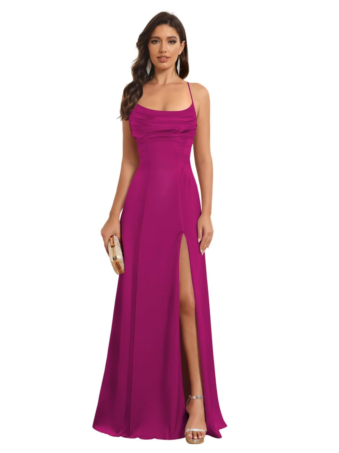 A-Line/Princess Spaghetti Straps Sleeveless Floor Length Bridesmaid Dresses Satin With Split Slide
