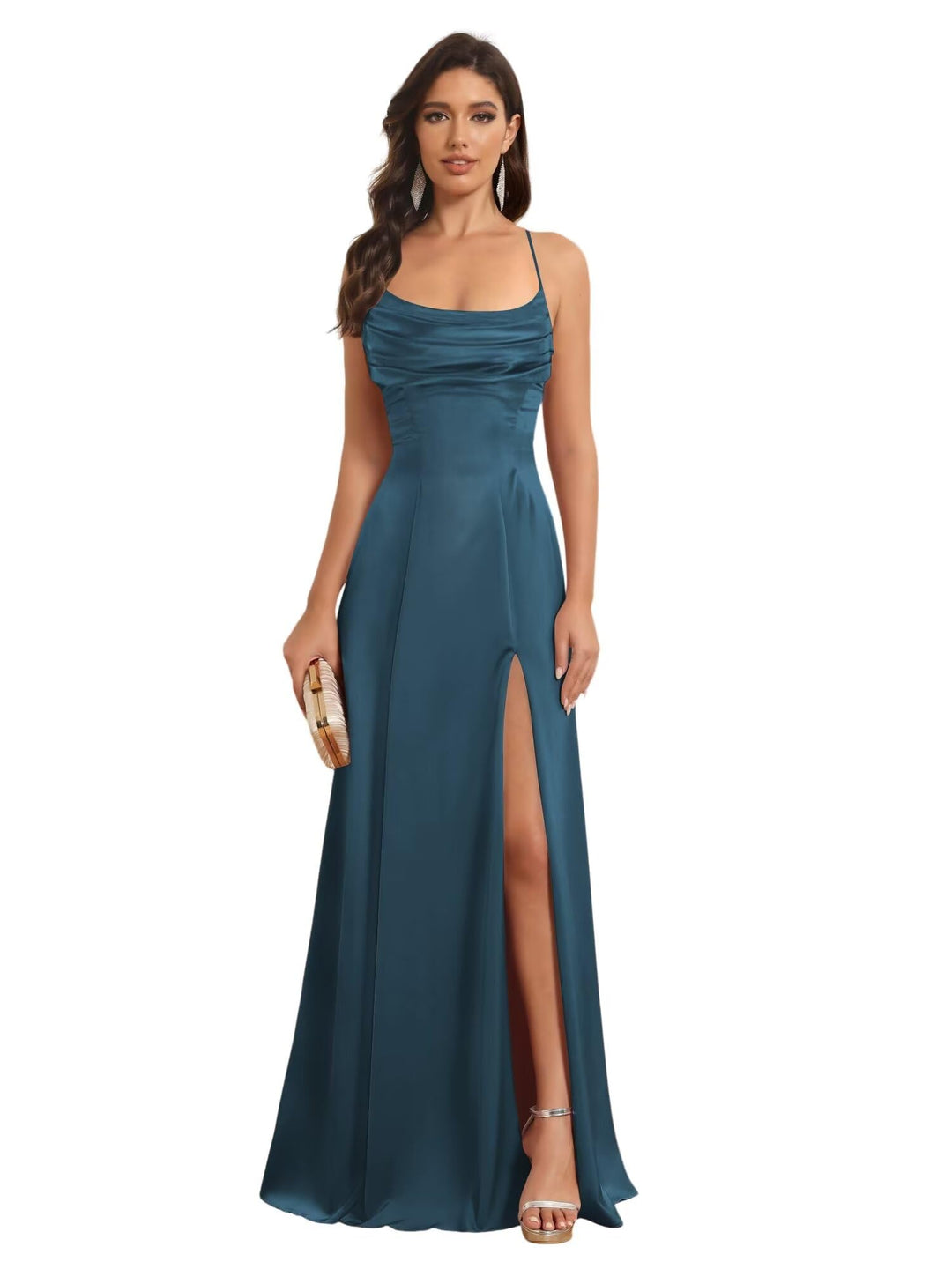 A-Line/Princess Spaghetti Straps Sleeveless Floor Length Bridesmaid Dresses Satin With Split Slide