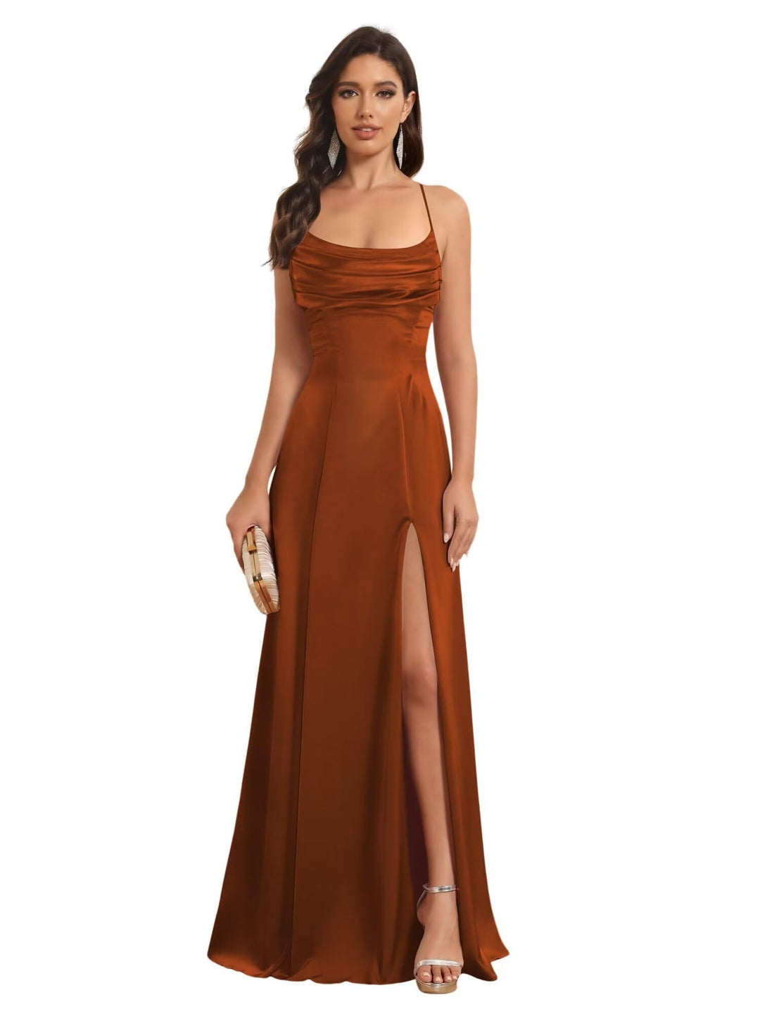 A-Line/Princess Spaghetti Straps Sleeveless Floor Length Bridesmaid Dresses Satin With Split Slide