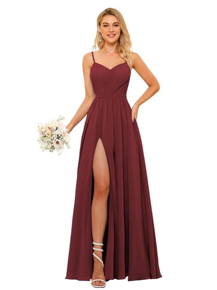 A-Line/Princess Chiffon Square Neckline Sleeveless Floor-Length Bridesmaid Dresses