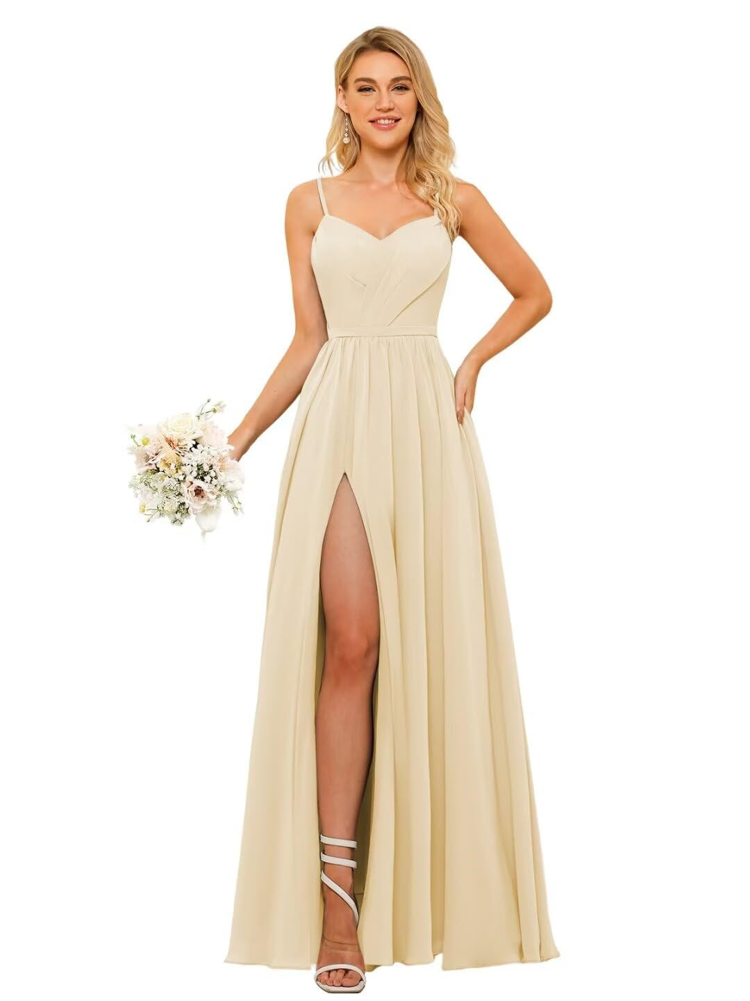 A-Line/Princess Chiffon Square Neckline Sleeveless Floor-Length Bridesmaid Dresses