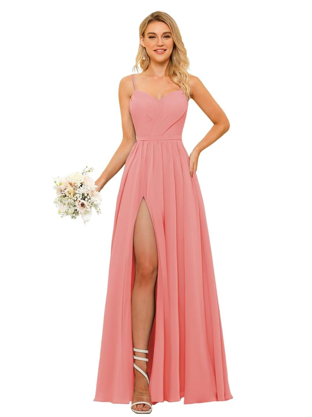 A-Line/Princess Chiffon Square Neckline Sleeveless Floor-Length Bridesmaid Dresses