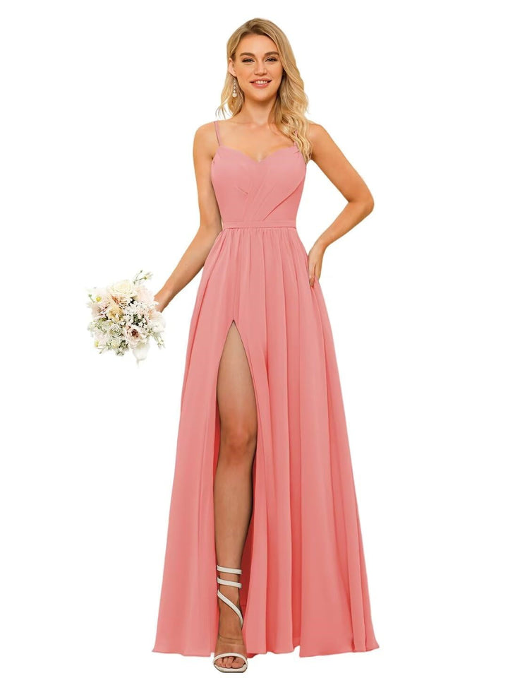 A-Line/Princess Chiffon Square Neckline Sleeveless Floor-Length Bridesmaid Dresses