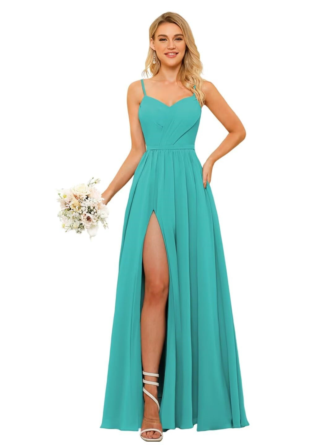 A-Line/Princess Chiffon Square Neckline Sleeveless Floor-Length Bridesmaid Dresses