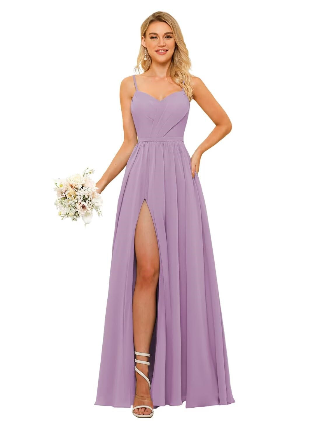 A-Line/Princess Chiffon Square Neckline Sleeveless Floor-Length Bridesmaid Dresses