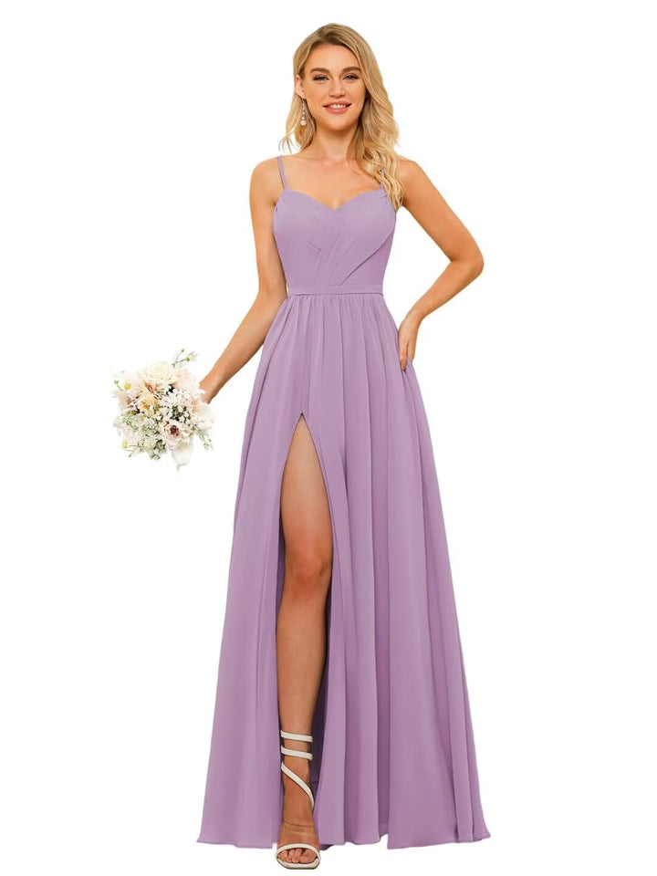 A-Line/Princess Chiffon Square Neckline Sleeveless Floor-Length Bridesmaid Dresses