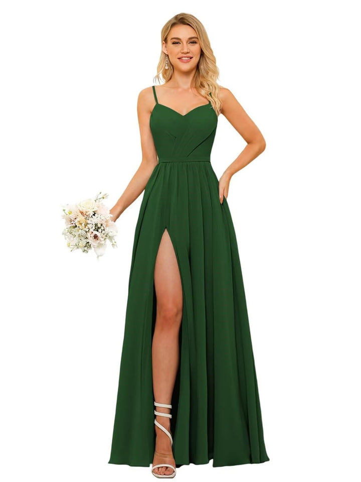 A-Line/Princess Chiffon Square Neckline Sleeveless Floor-Length Bridesmaid Dresses