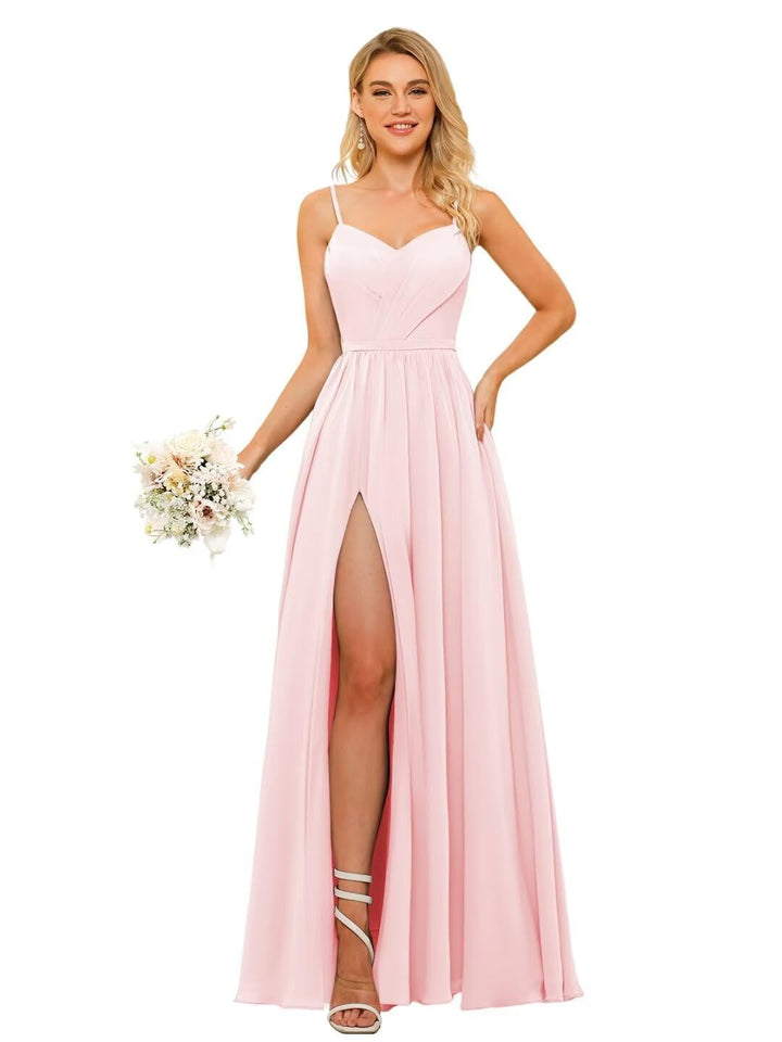 A-Line/Princess Chiffon Square Neckline Sleeveless Floor-Length Bridesmaid Dresses