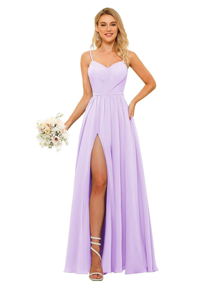 A-Line/Princess Chiffon Square Neckline Sleeveless Floor-Length Bridesmaid Dresses