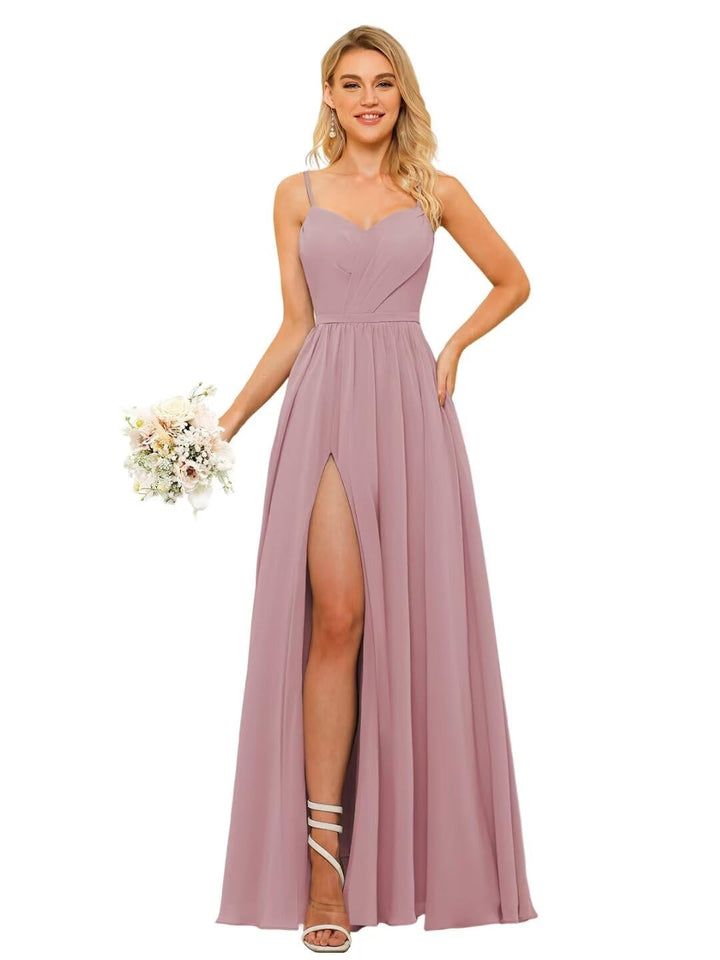 A-Line/Princess Chiffon Square Neckline Sleeveless Floor-Length Bridesmaid Dresses