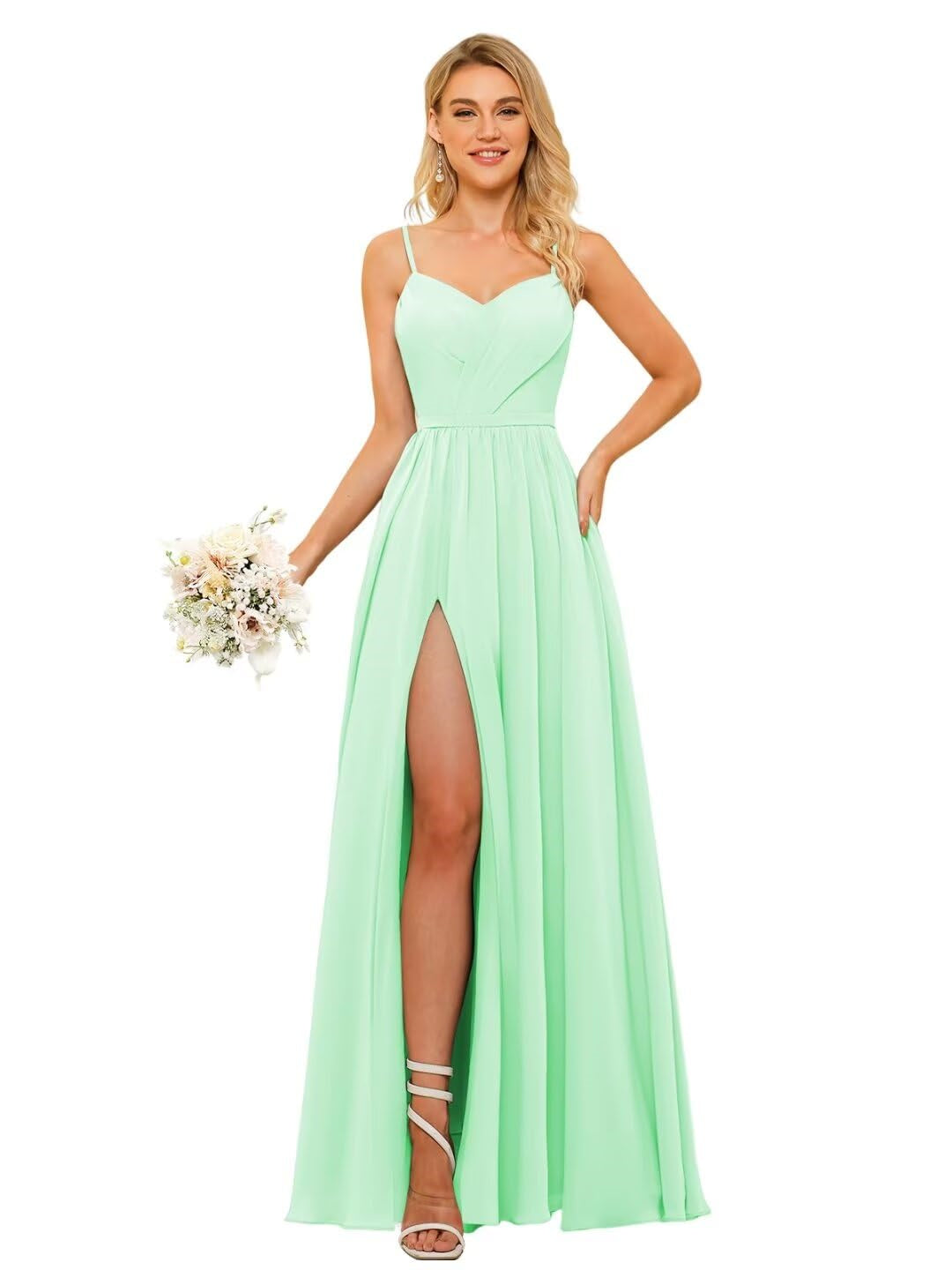 A-Line/Princess Chiffon Square Neckline Sleeveless Floor-Length Bridesmaid Dresses