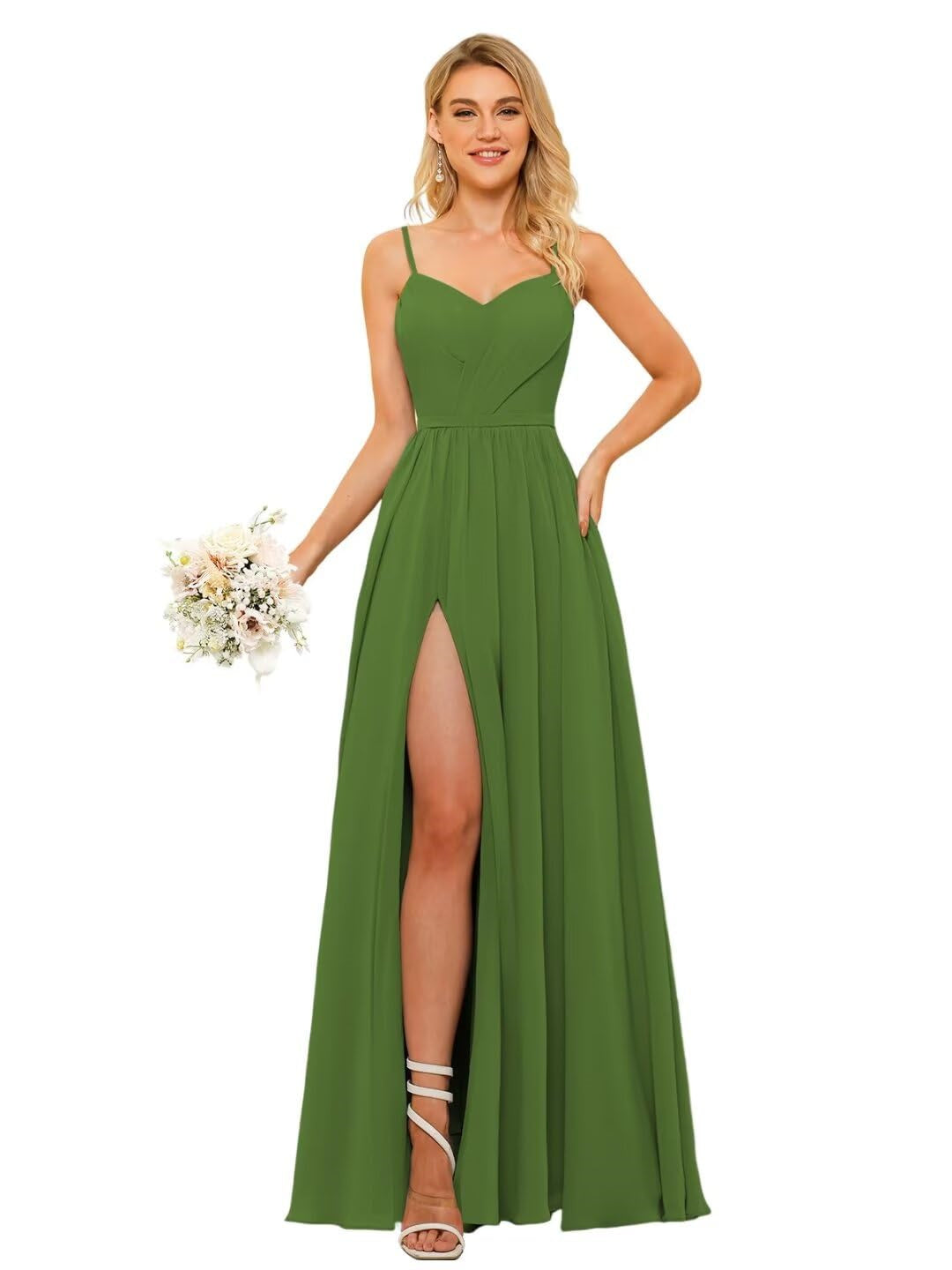 A-Line/Princess Chiffon Square Neckline Sleeveless Floor-Length Bridesmaid Dresses