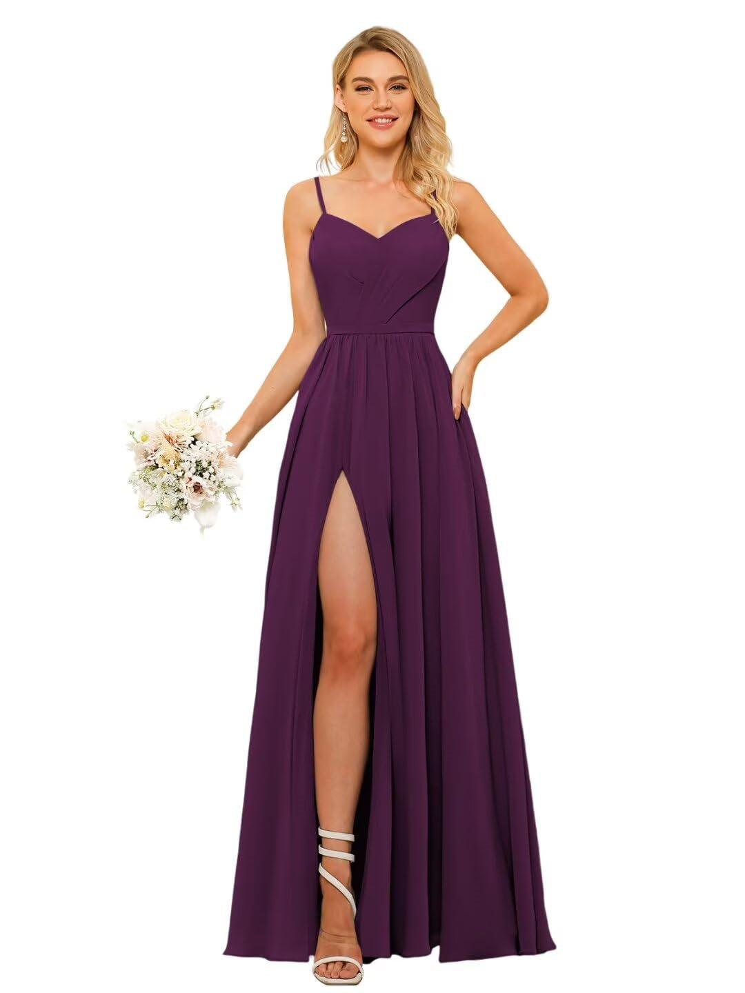 A-Line/Princess Chiffon Square Neckline Sleeveless Floor-Length Bridesmaid Dresses