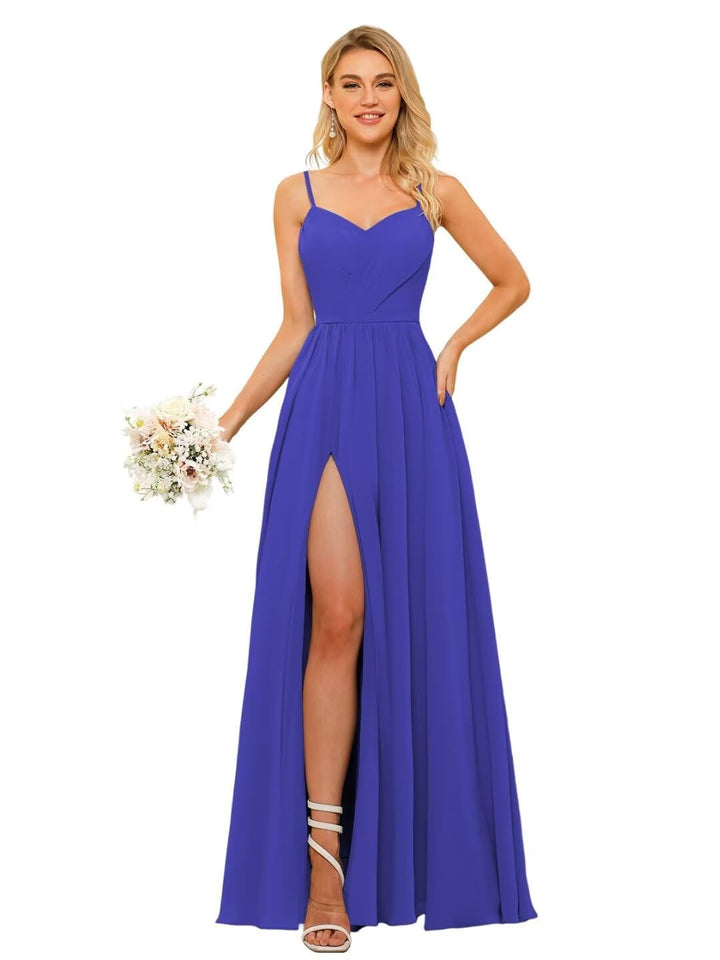 A-Line/Princess Chiffon Square Neckline Sleeveless Floor-Length Bridesmaid Dresses