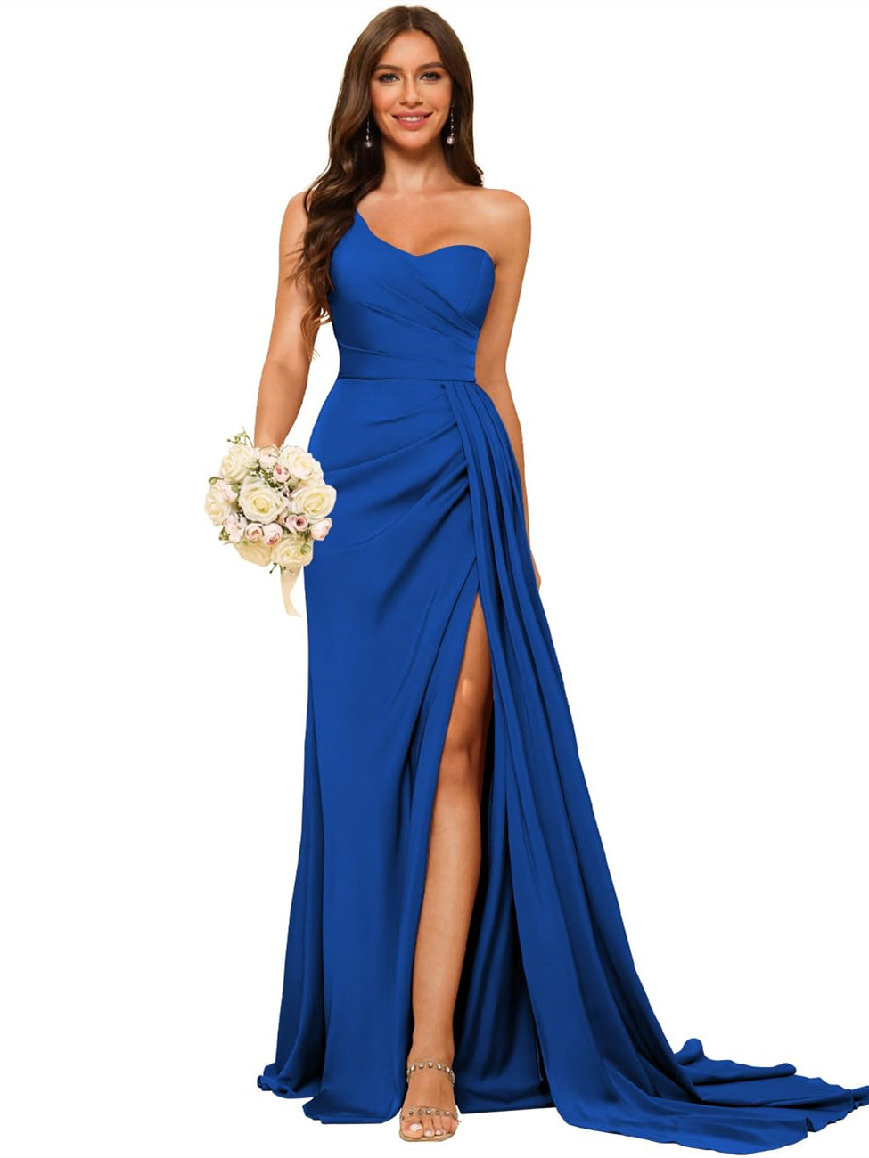 A-Line/Princess Satin One-shoulder Sleeveless Floor-Length Bridesmaid Dresses
