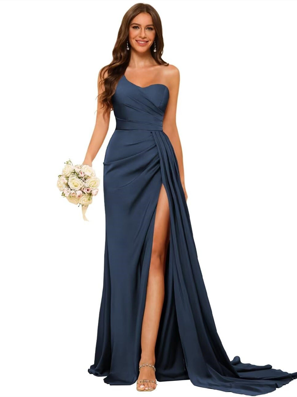 A-Line/Princess Satin One-shoulder Sleeveless Floor-Length Bridesmaid Dresses