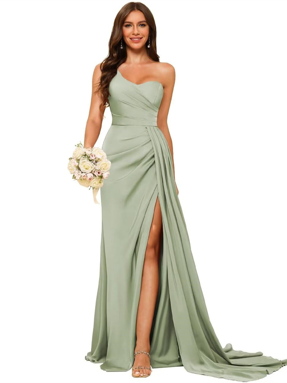 A-Line/Princess Satin One-shoulder Sleeveless Floor-Length Bridesmaid Dresses